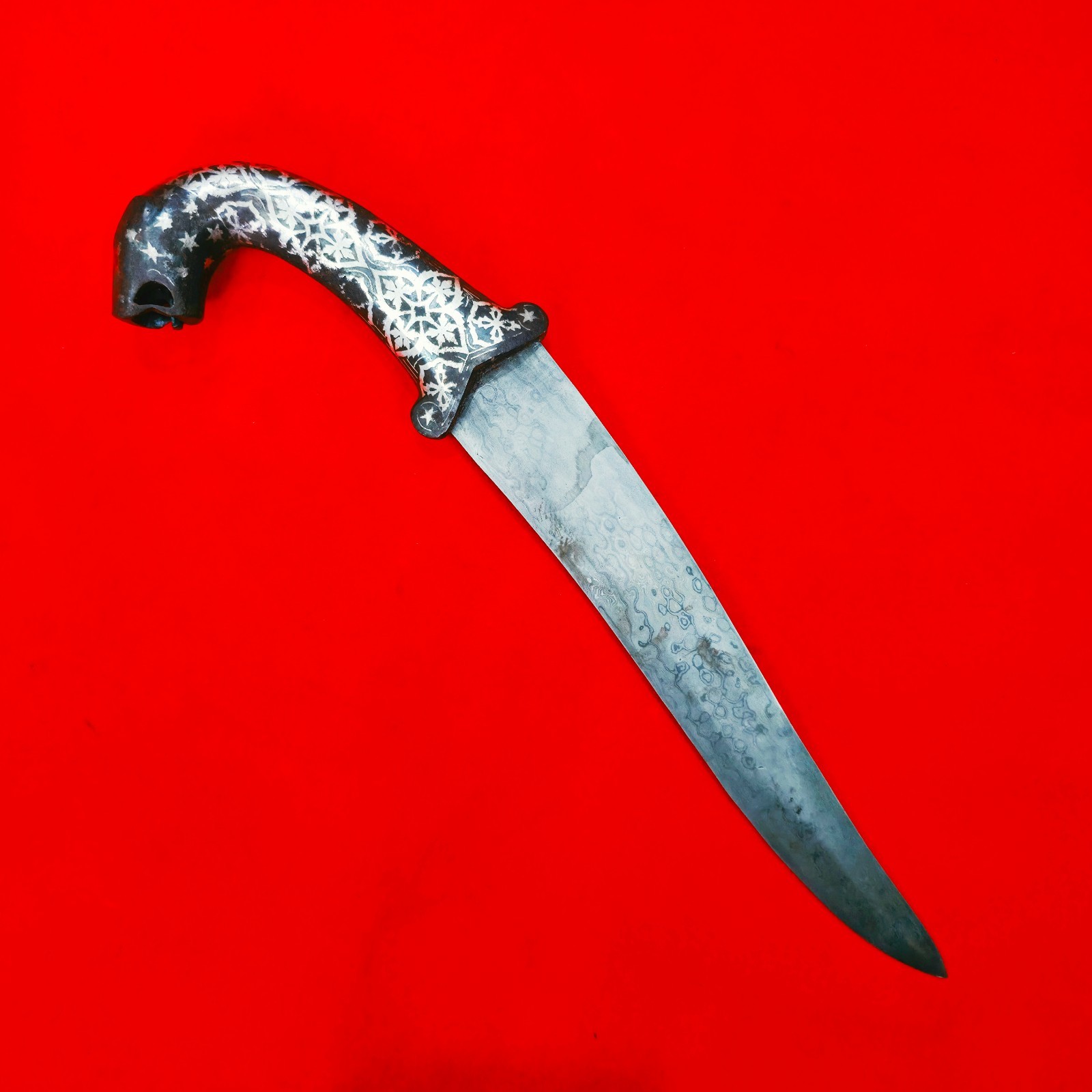 Old Vintage Indo Persian Mughal Islamic Silver Koftgari Damascus Tiger Dagger