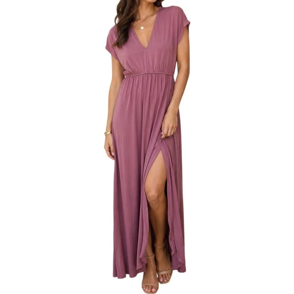 Lulus Women’s Small Dress Maxi Easy For Me Short Sleeve Soft Jersey Knit Stretch