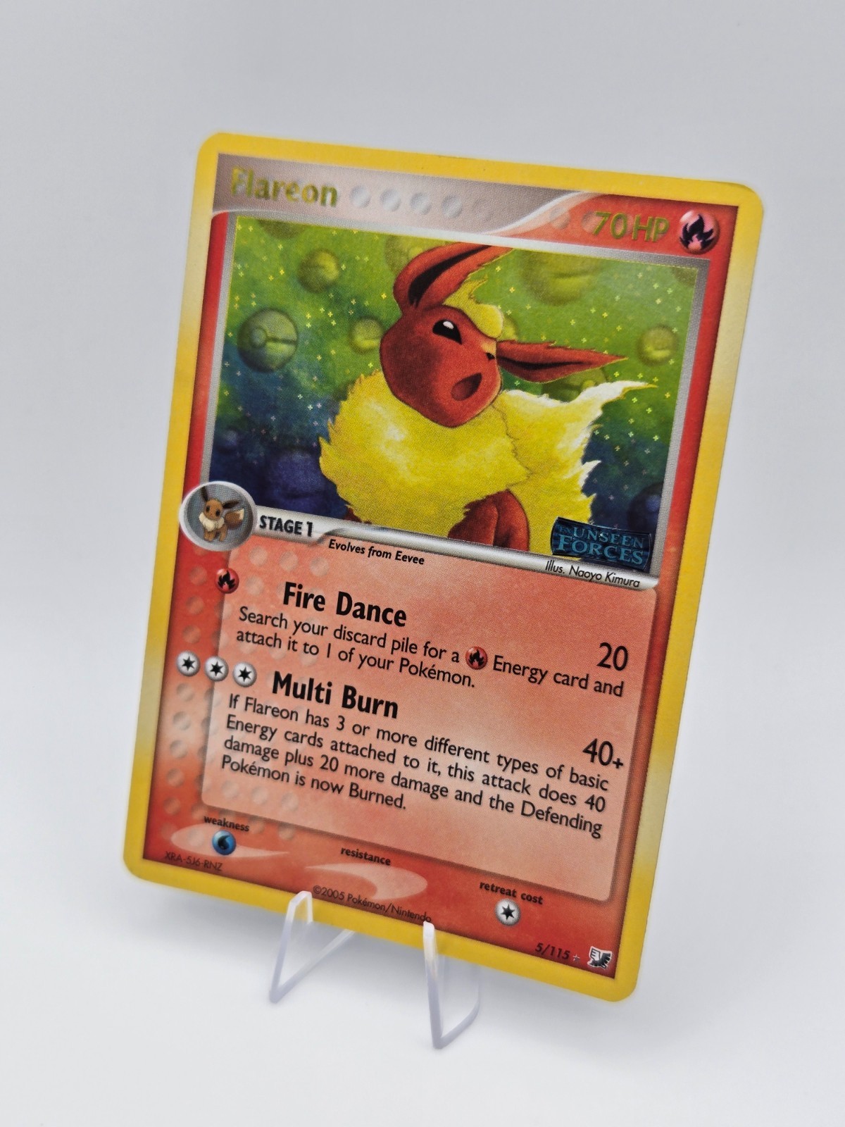 Flareon 5/115 EX Unseen Forces Stamped Holo Pokémon Card LP