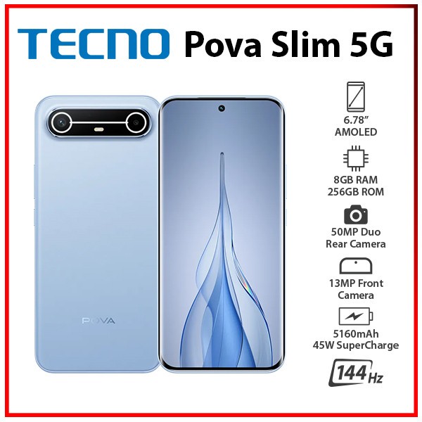 NEW TECNO Pova Slim 8GB+256GB BLUE Octa Core Unlocked Android Cell Phone NEW TECNO Pova Slim 8GB+256GB BLUE Octa Core Unlocked Android Cell Phone