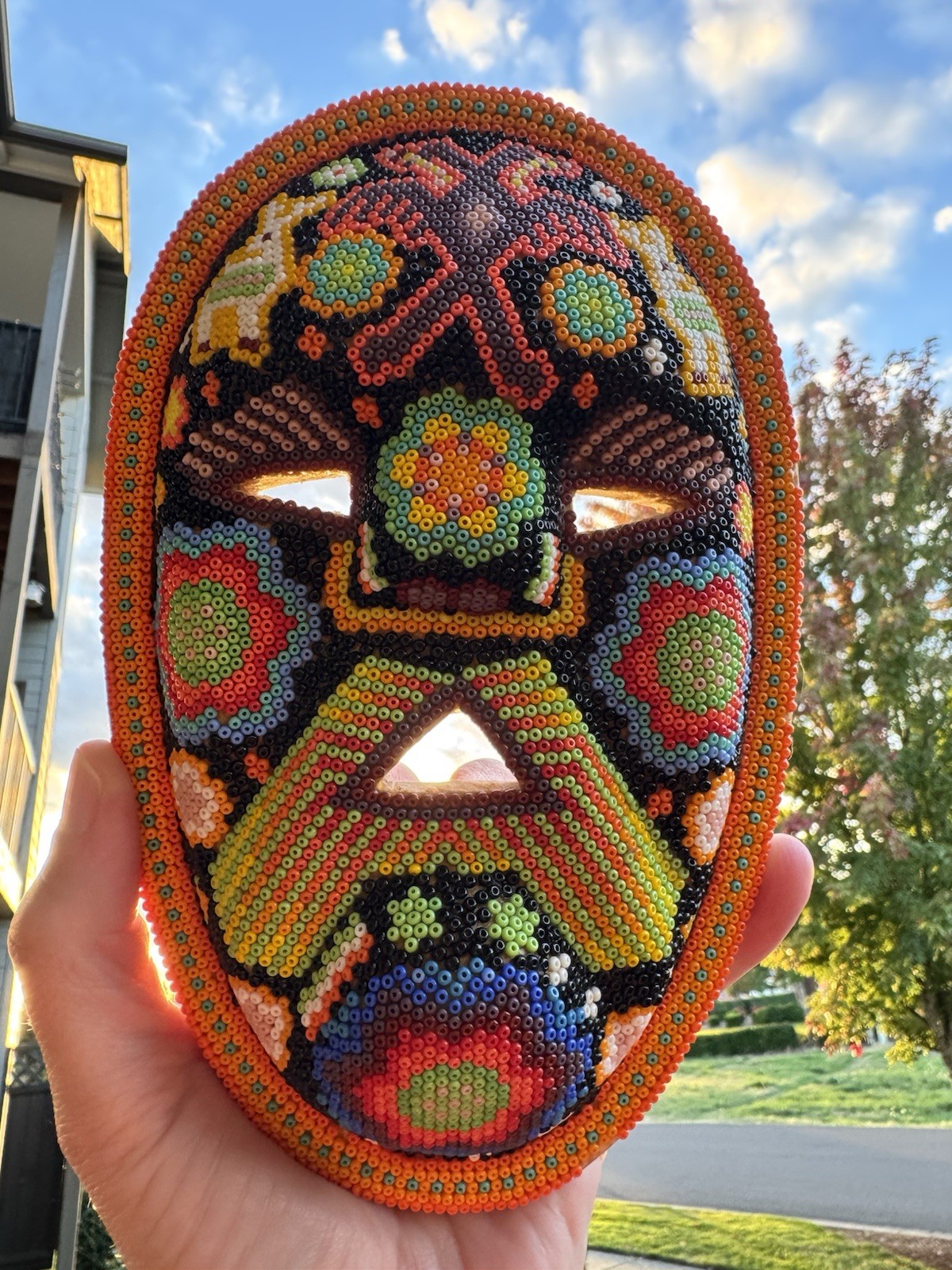 Handmade Traditional Mexican Huichol Wixárika Folk Art Mask Tribal Vibrant Art