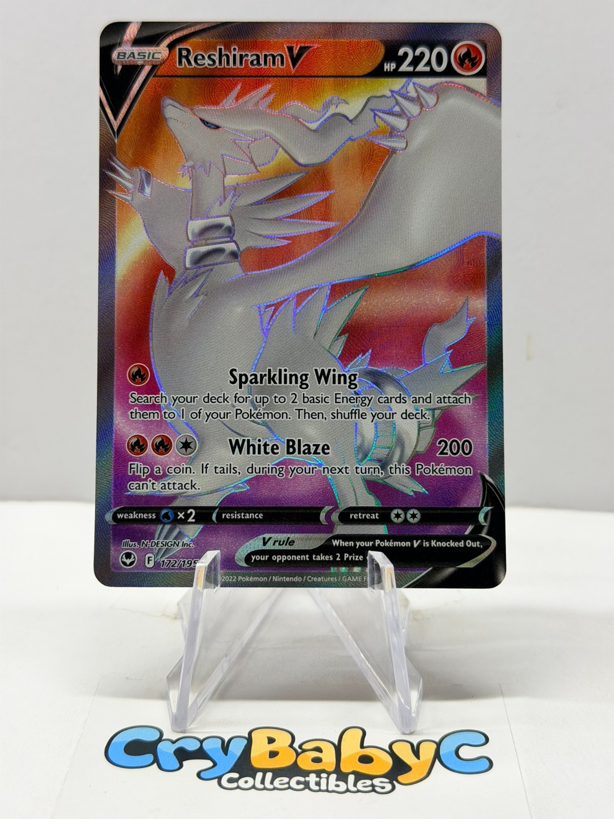 Pokemon Reshiram V 172/195 Silver Tempest Sword & Shield FULL ART