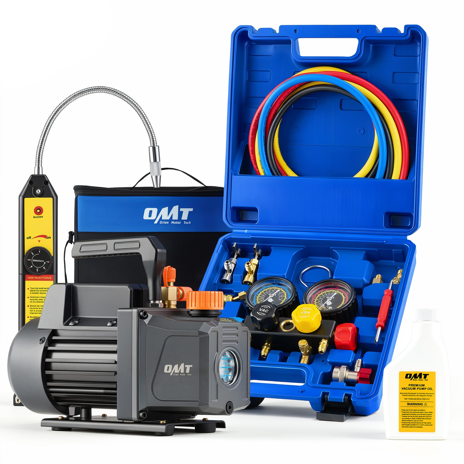 OMT 4cfm Vacuum Pump Tool Set for HVAC/Auto Refrigerant Evacuation Recharging