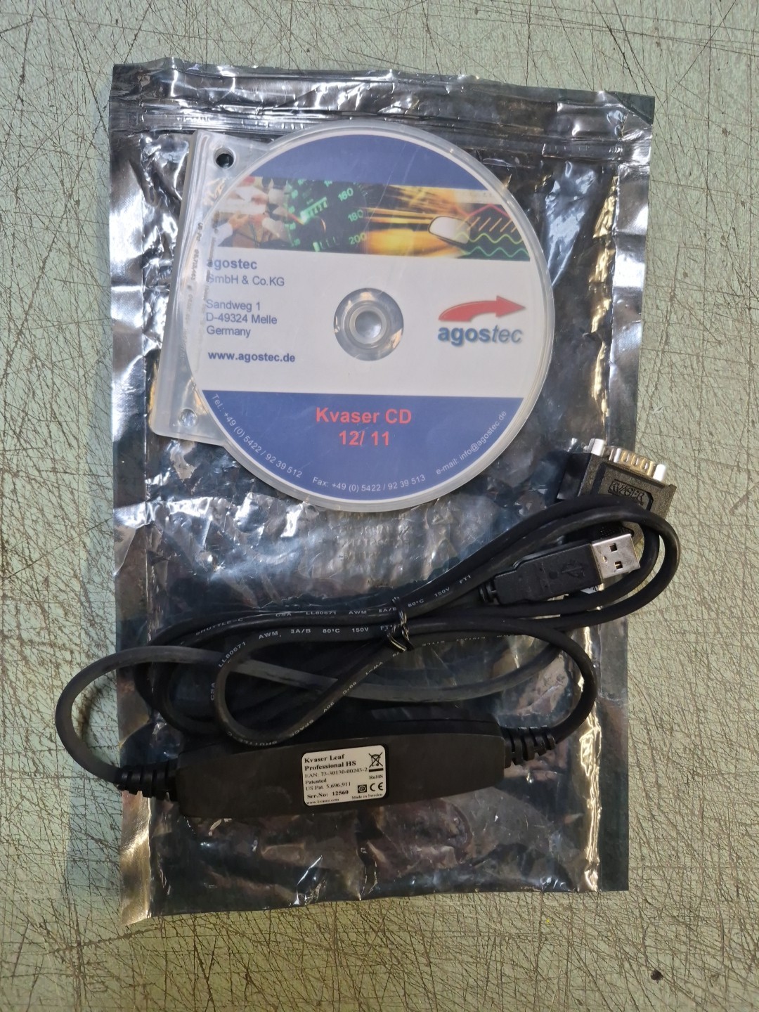 Kvaser Leaf Professional HS USB-to-CAN Interface 00243-2 with Agostec CD