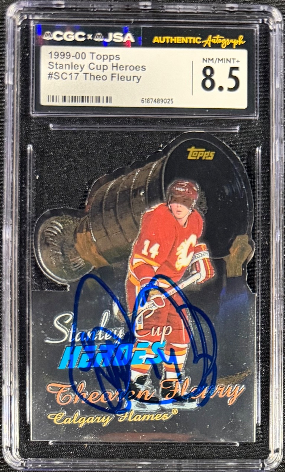 THEO FLEURY SIGNED 1999 TOPPS STANLEY CUP HEROES #SC17 CGC 8.5 AUTO THEO FLEURY SIGNED 1999 TOPPS STANLEY CUP HEROES #SC17 CGC 8.5 AUTO
