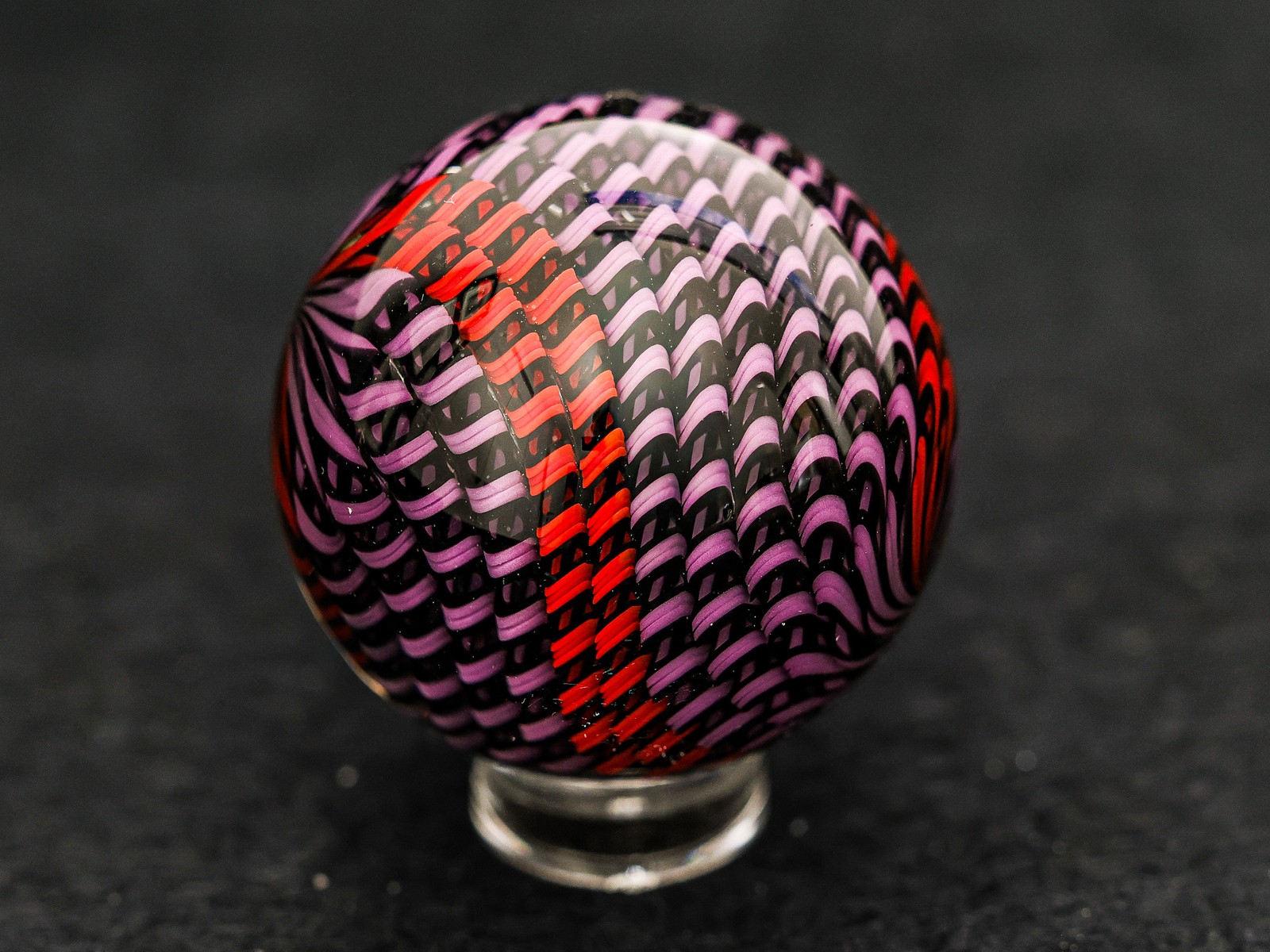 Bryan Trillas Glass Marble/Filigree 14 Cane Pattern/Purple Black Red/1.0-1.1in