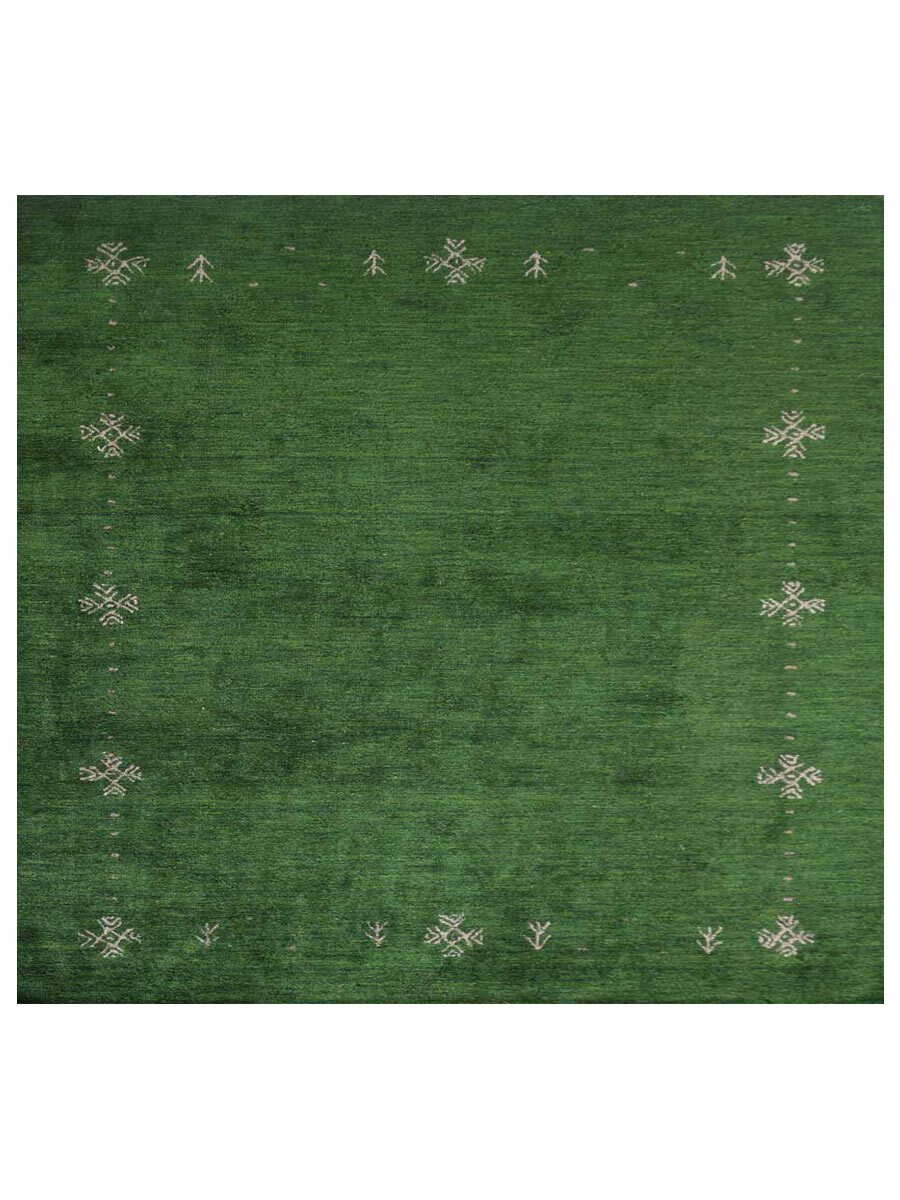 Hand Knotted Gabbeh Silk Mix 10\'x10\' Square Area Rug Contemporary Green BBLSM516