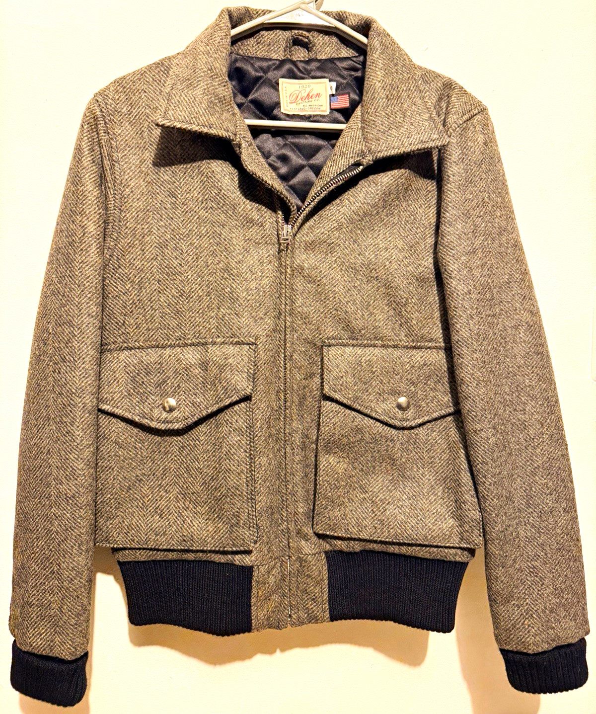 Dehen 1920 Men’s Gray Herringbone Wool Zip Front Jacket Lined Size S Dehen 1920 Men’s Gray Herringbone Wool Zip Front Jacket Lined Size S