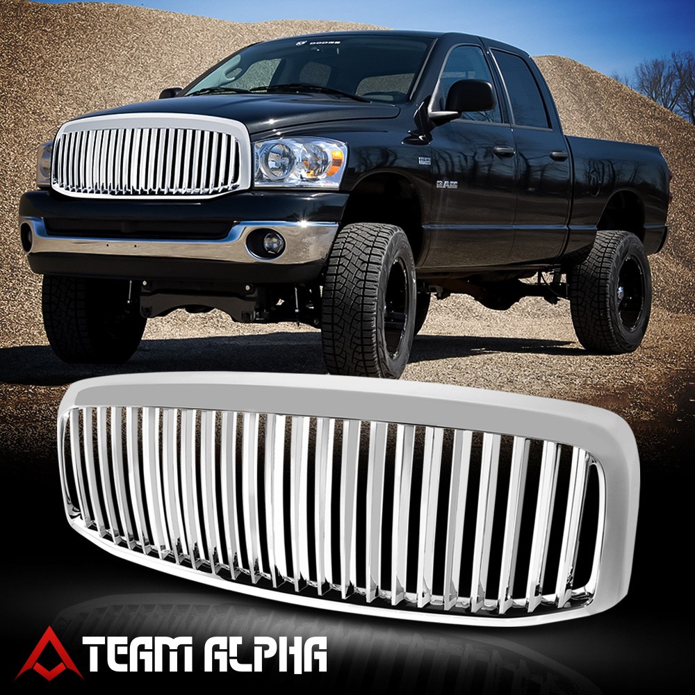 Fits 2006-2008 Ram 1500/3500 Glossy Chrome [Vertical Billet] Front Bumper Grille