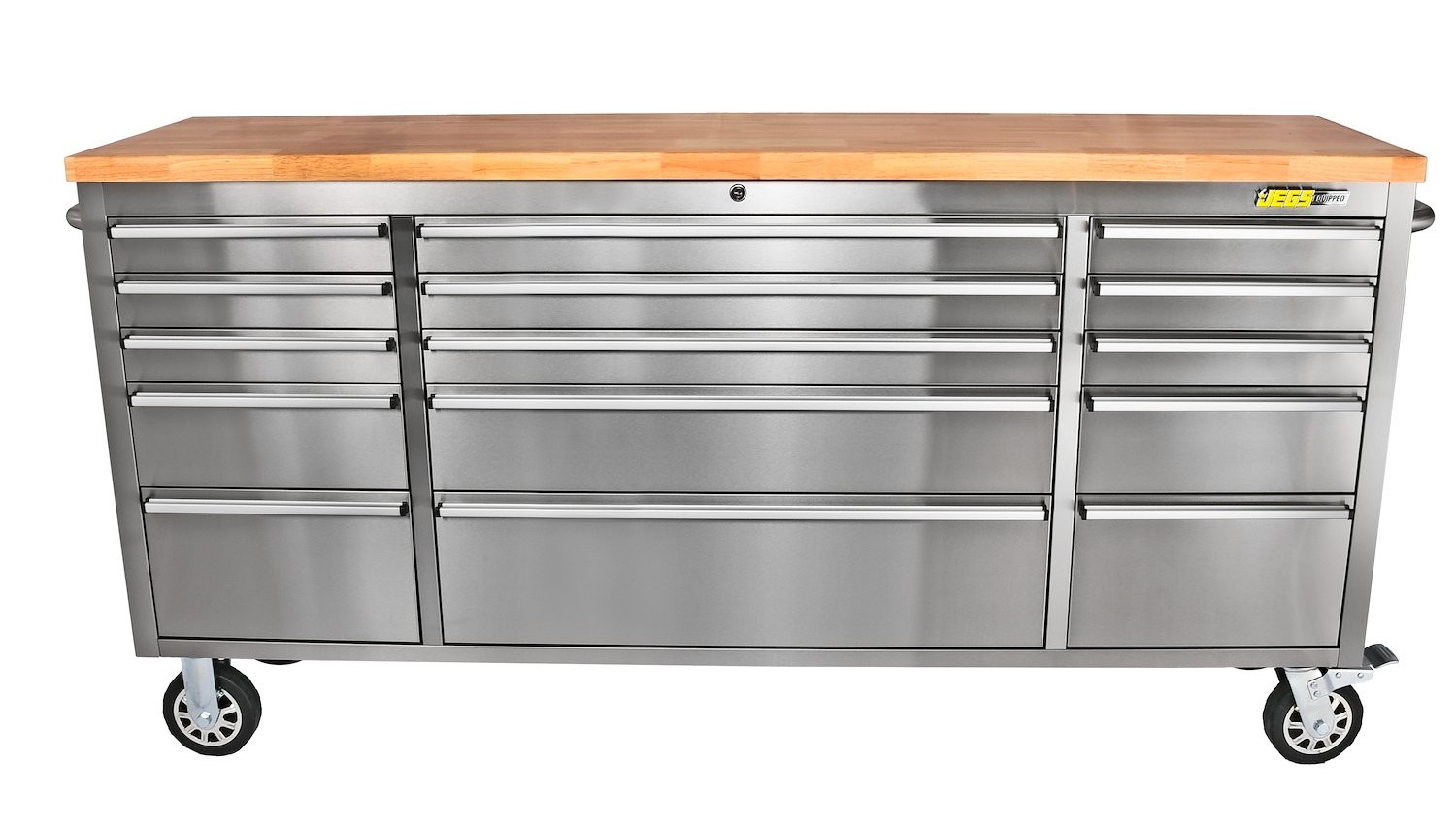JEGS 72 in. 15-Drawer Rolling Tool Cabinet [Stainless Steel]