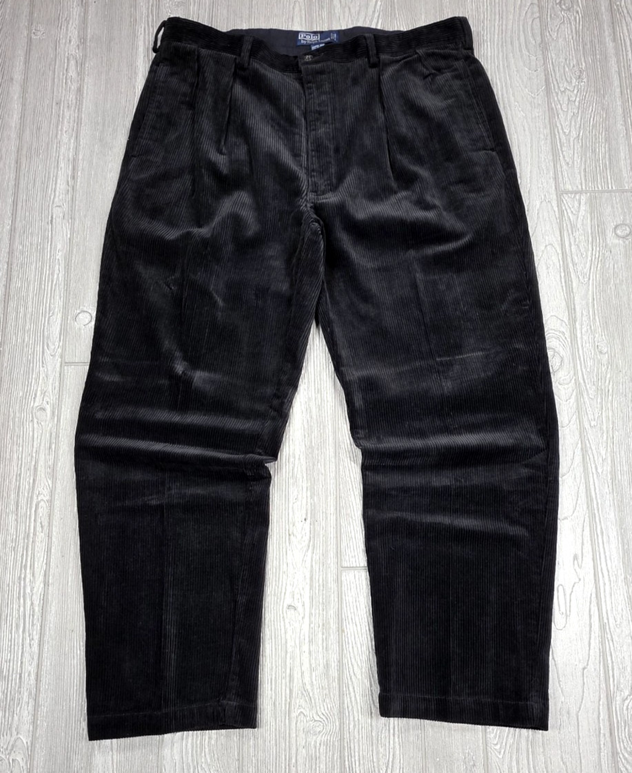 Vtg Ralph Lauren Polo Andrew Corduroy Pant Men 40x30 Black Pleated 90s Trousers