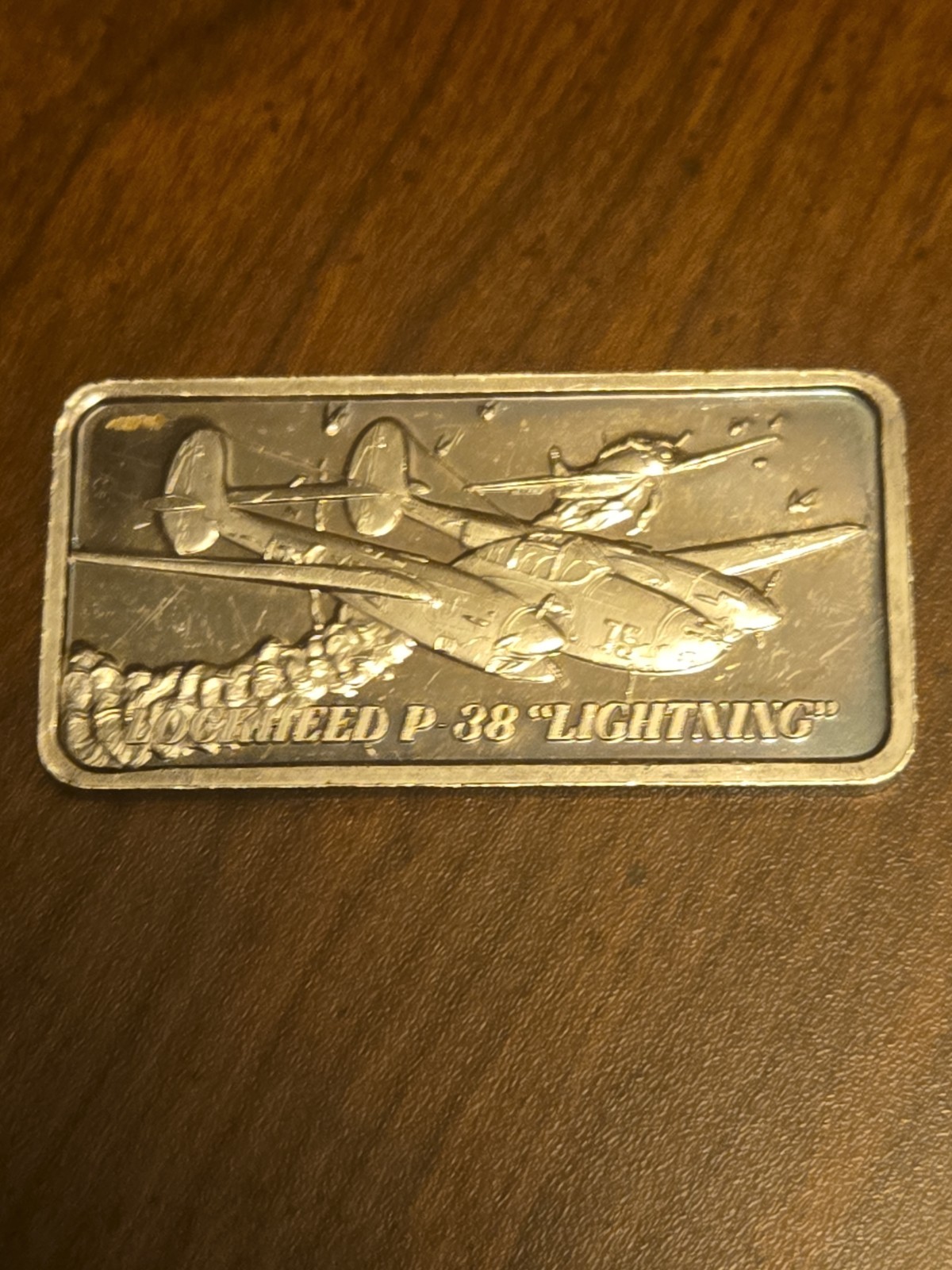 1976 Hamilton Mint Lockheed P-38 World of Flight 1 Oz .999 Silver Art Bar 