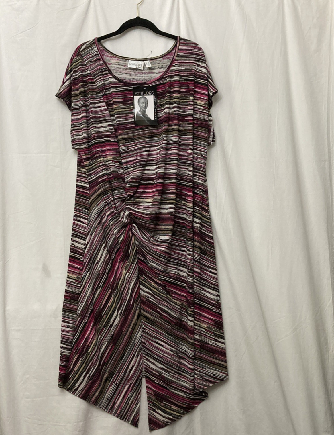NWT Attitudes by Renee Multicolor Asymmetrical Straight Dress w/Rouching - SZ 2X