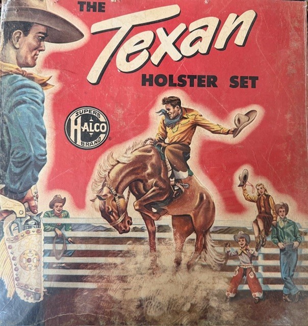 Vintage Halco Texan Holster Set Box Lid Western Cowboy Toy Advertising Graphic