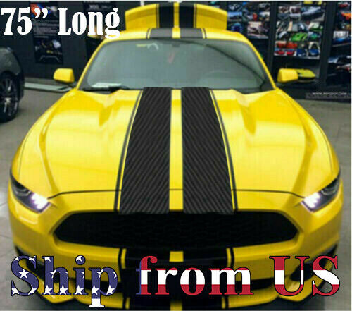 Carbon Fiber Racing Stripes Stickers Fits Hood Roof Trunk Universal Racing Car