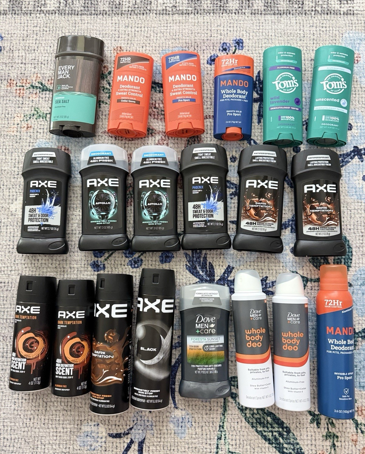 AXE, Dove Men+Care, Tom’s, Mando, Every Man Jack Deodorant Multipack