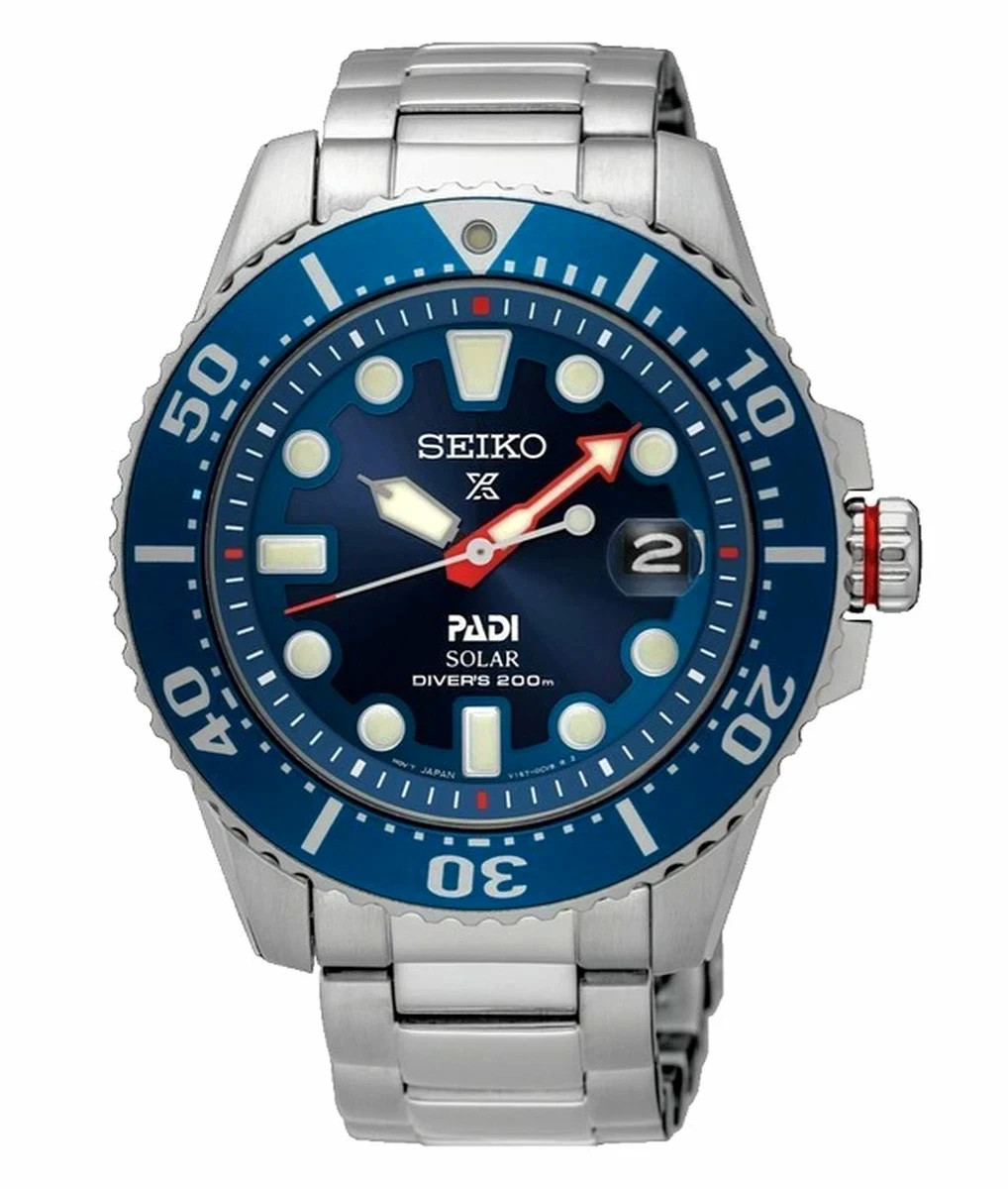 SEIKO ProspeX PADI SNE549P1 Solar Watch V157 Steel Blue Diver 200m New