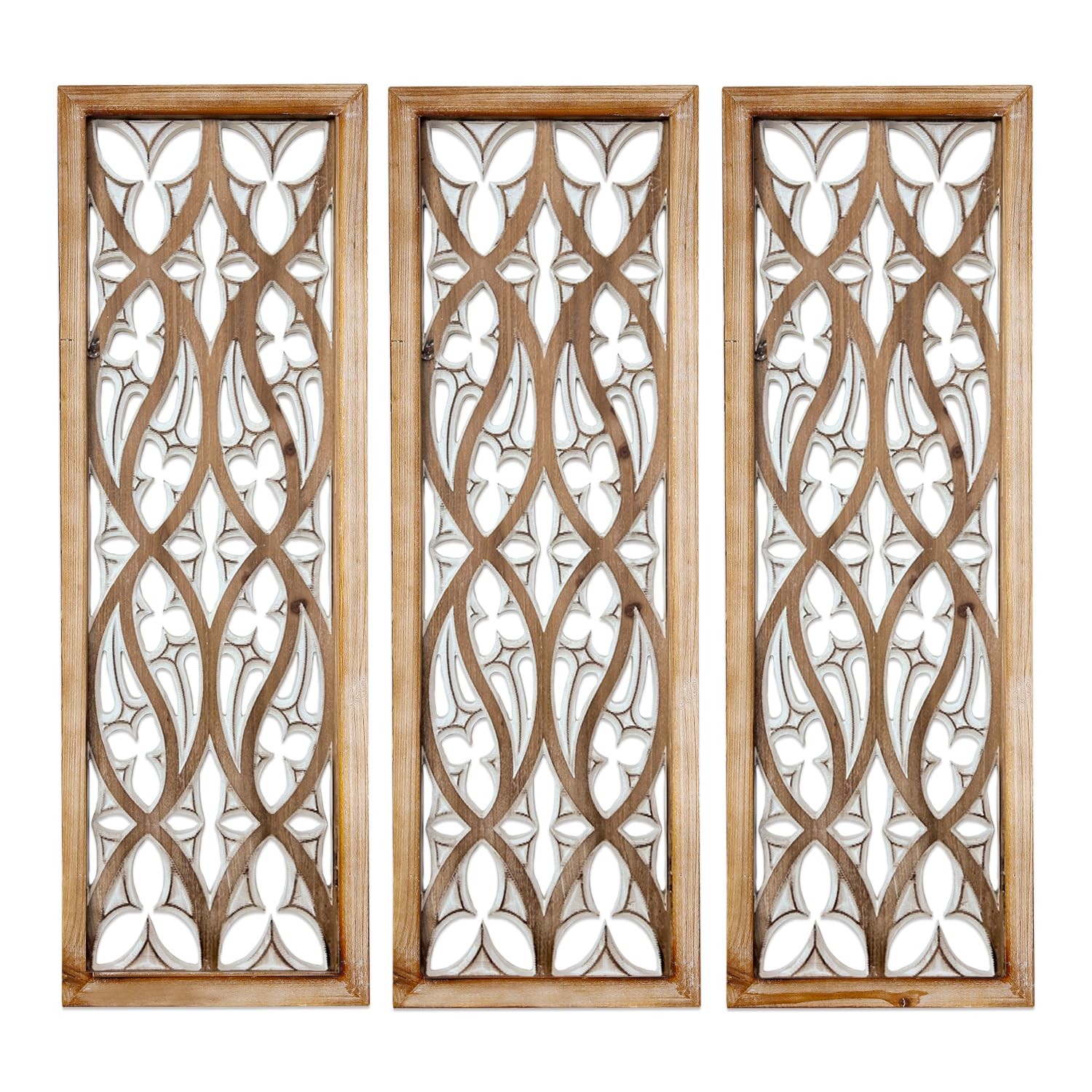 XIAOAIKA Hand Carved Boho Wood Wall Art 35.5 Inch 3 Panels XIAOAIKA Hand Carved Boho Wood Wall Art 35.5 Inch 3 Panels