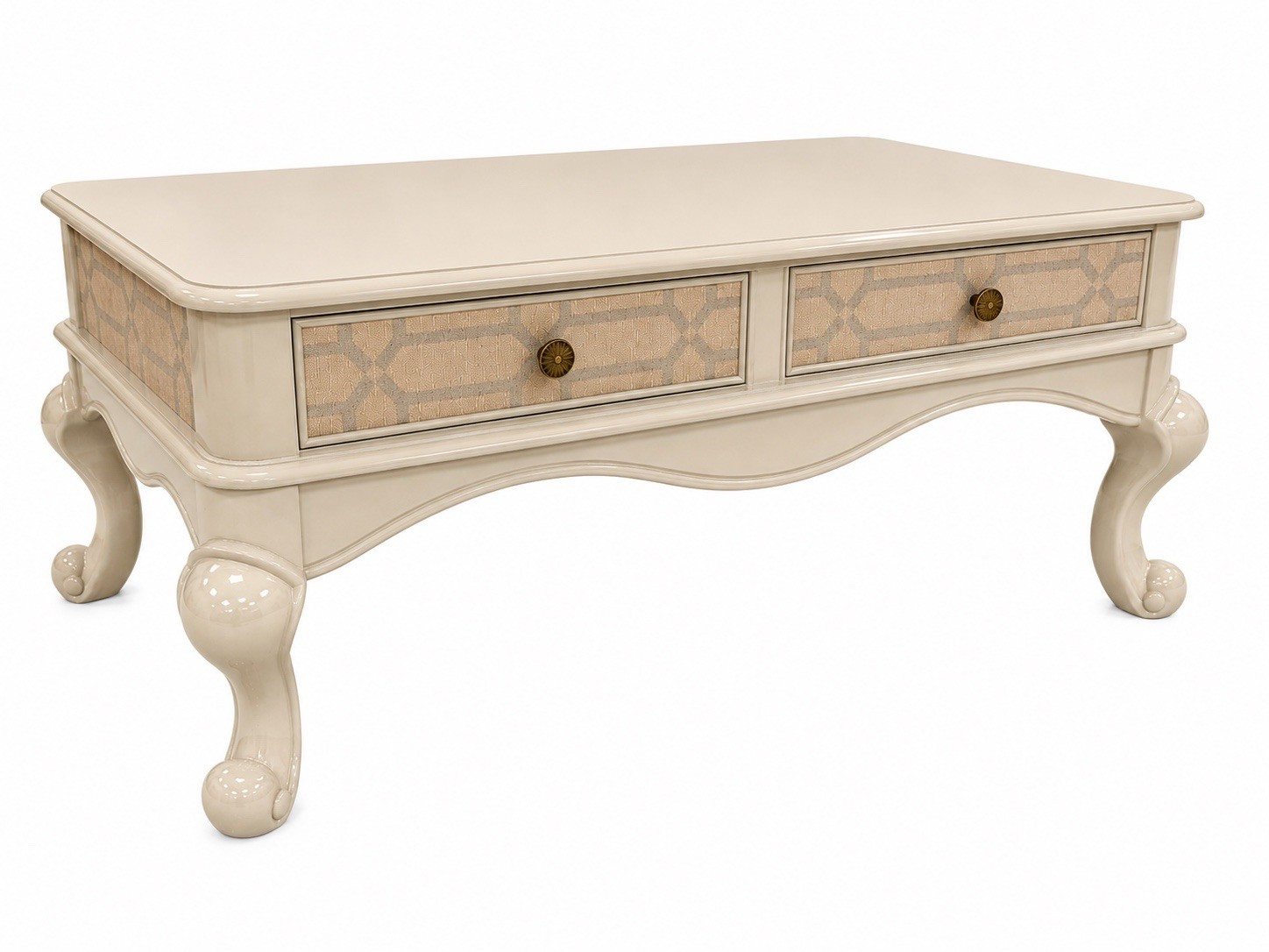 Hand Painted Coffee Table | English Traditional | Cabriole | Wallpaper Accents