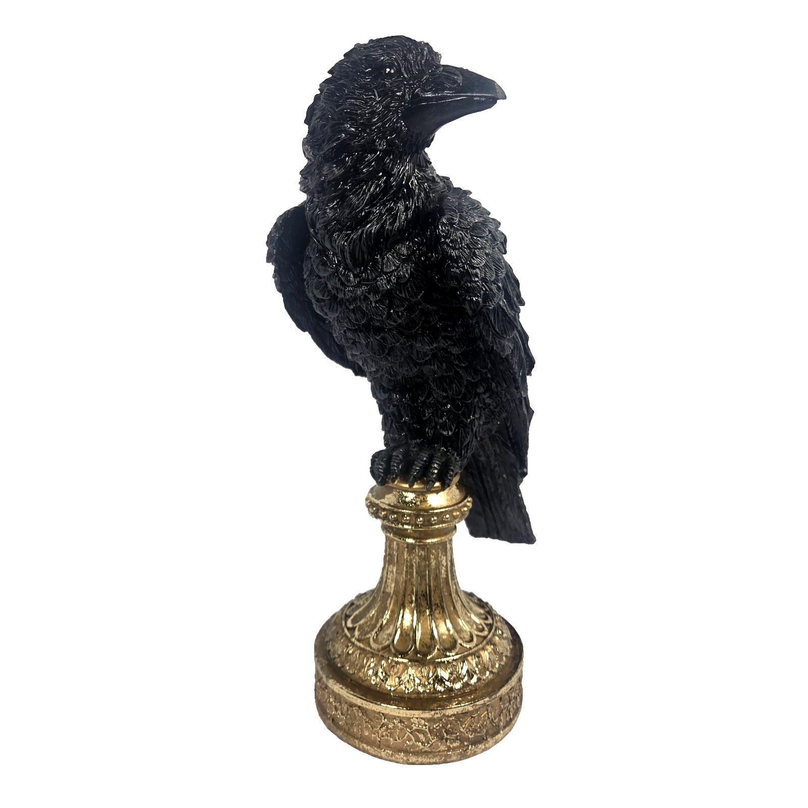 Spooky Night Raven Statue Halloween Decor 14in Black Gold Gothic Pedestal NWT Spooky Night Raven Statue Halloween Decor 14in Black Gold Gothic Pedestal NWT