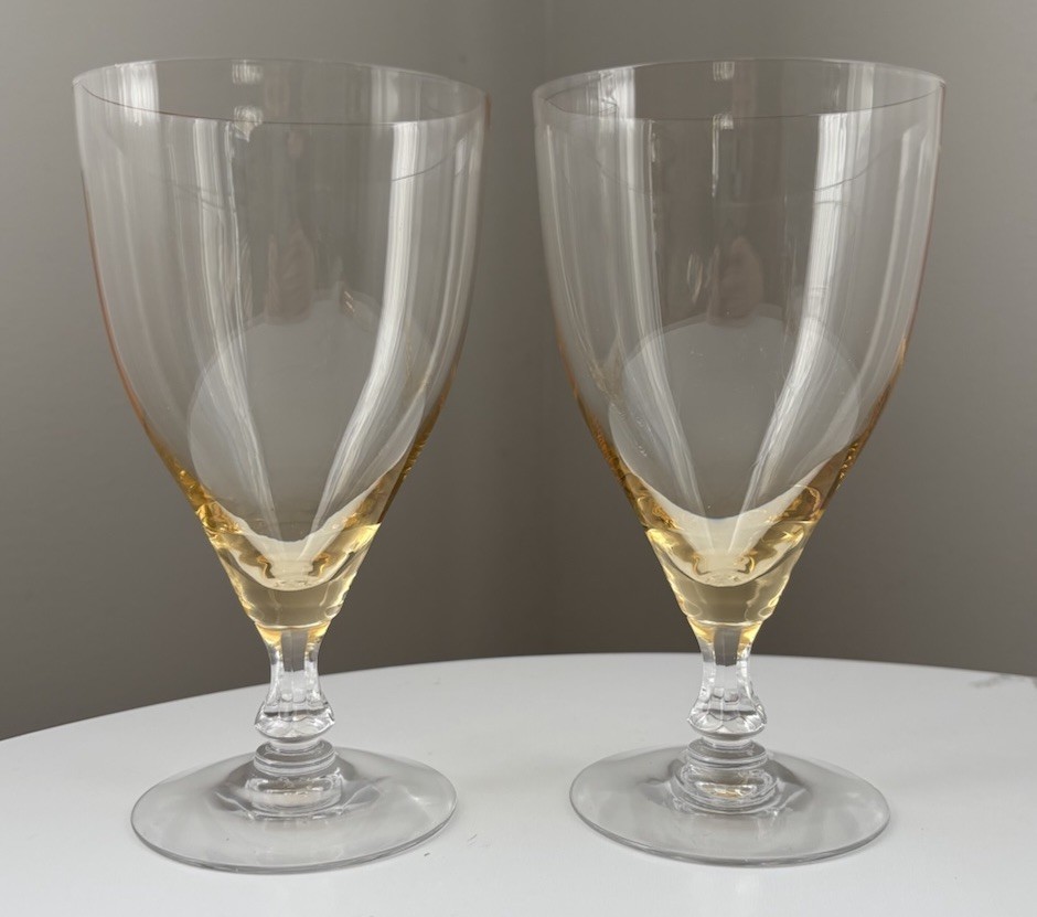 Antique Fostoria Topaz Yellow Fairfax Ice Tea Glasses Set of 2 Made in USA 1920s
