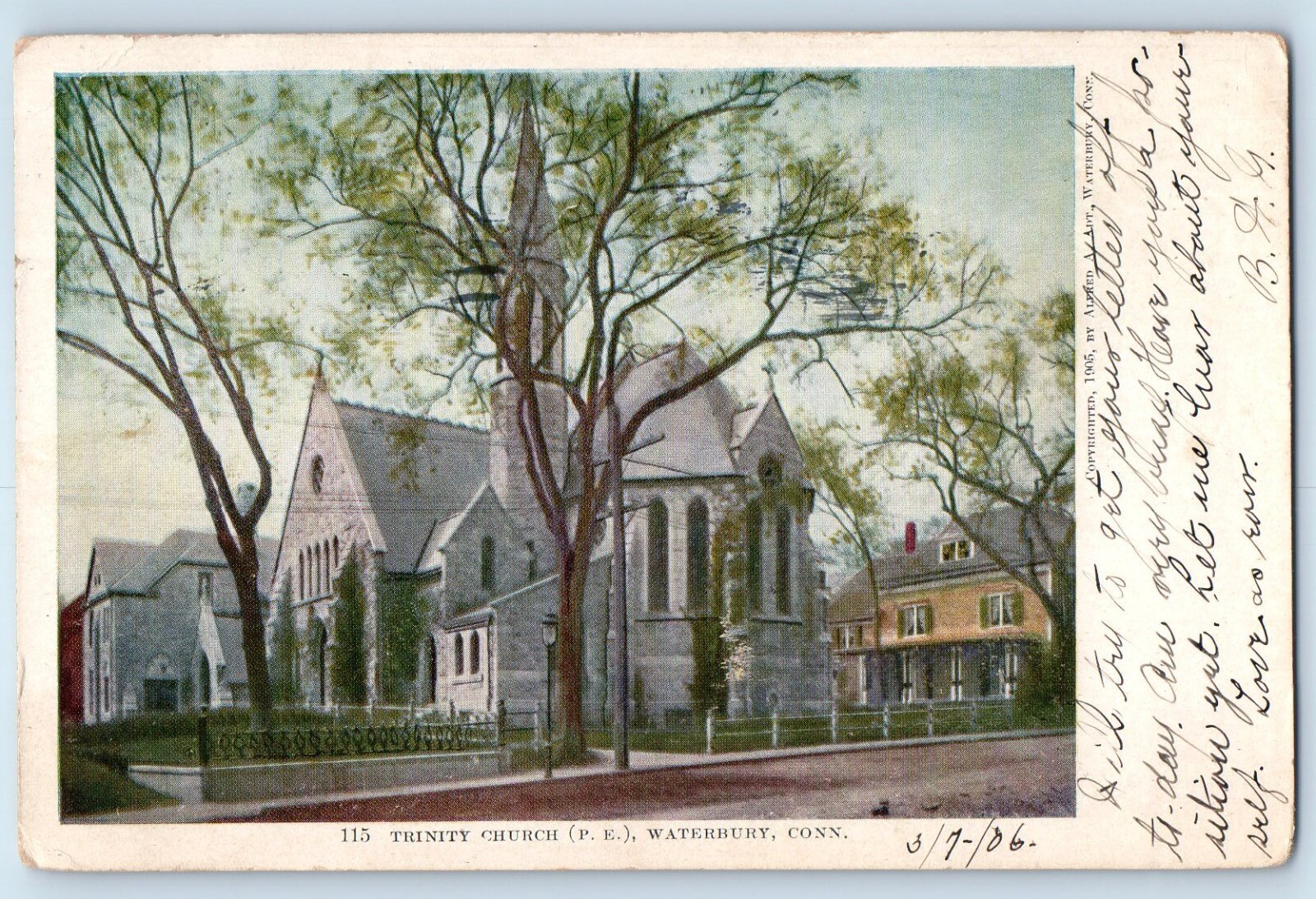 c1906 Waterbury Connecticut CT Vintage Postcard Trinity Church Building Posted c1906 Waterbury Connecticut CT Vintage Postcard Trinity Church Building Posted