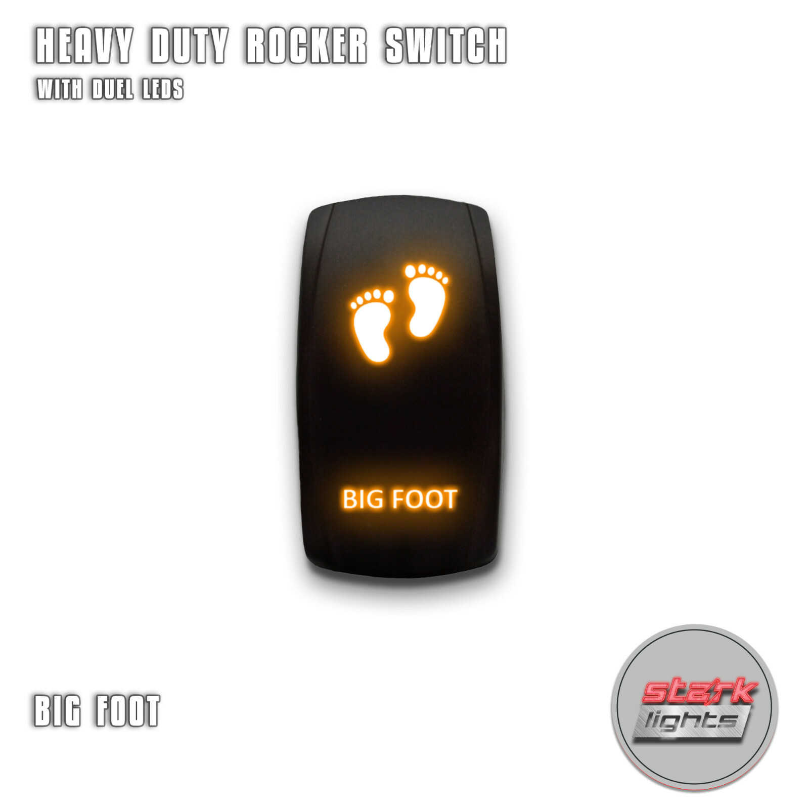 ORANGE Laser Etch LED Rocker Switch 5 PIN Dual Light 20A 12V ON / OFF - BIG FOOT