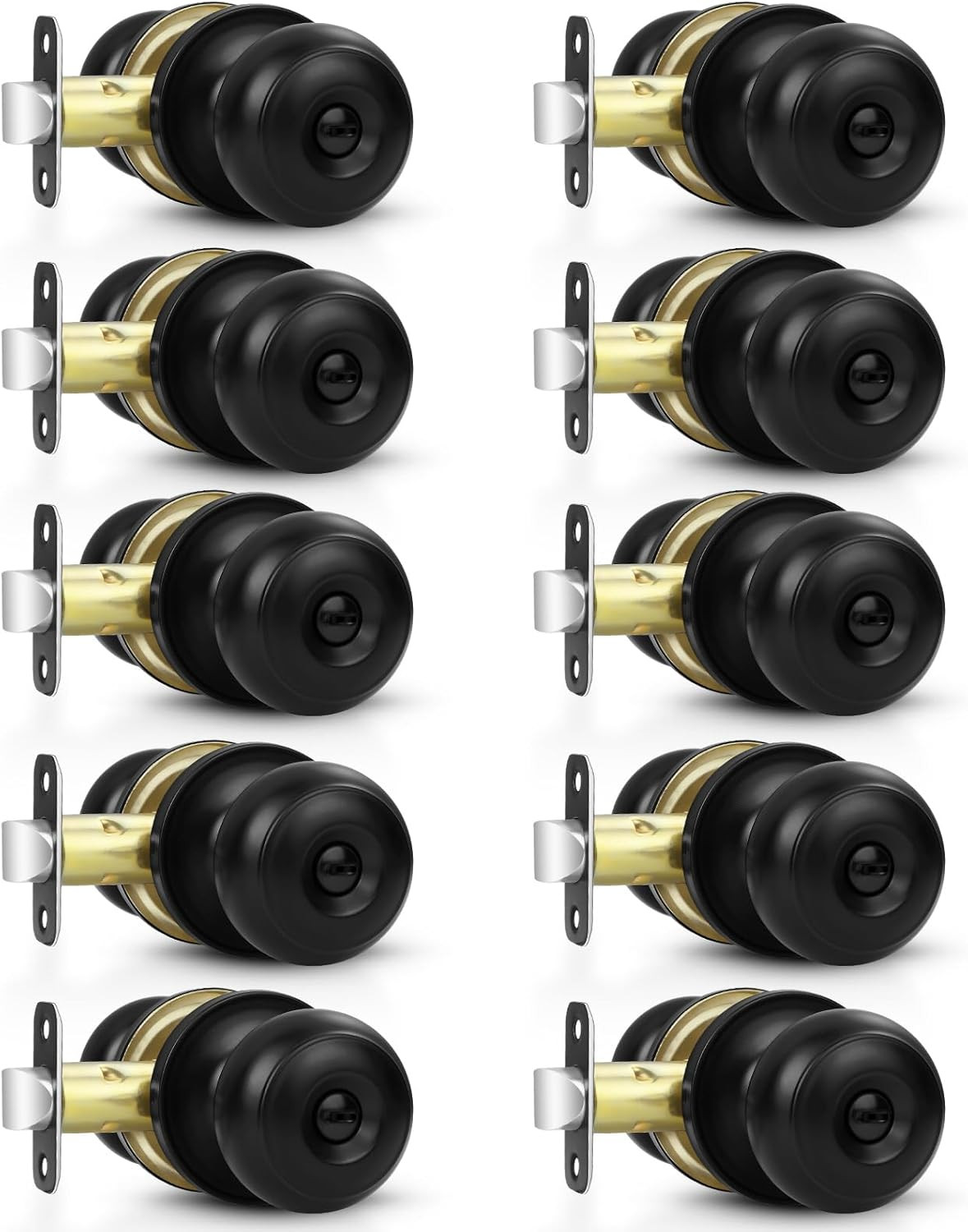 Estmoon 10 Pack Privacy Door Knobs for Bedroom Bathroom, Matte Black Door Handle