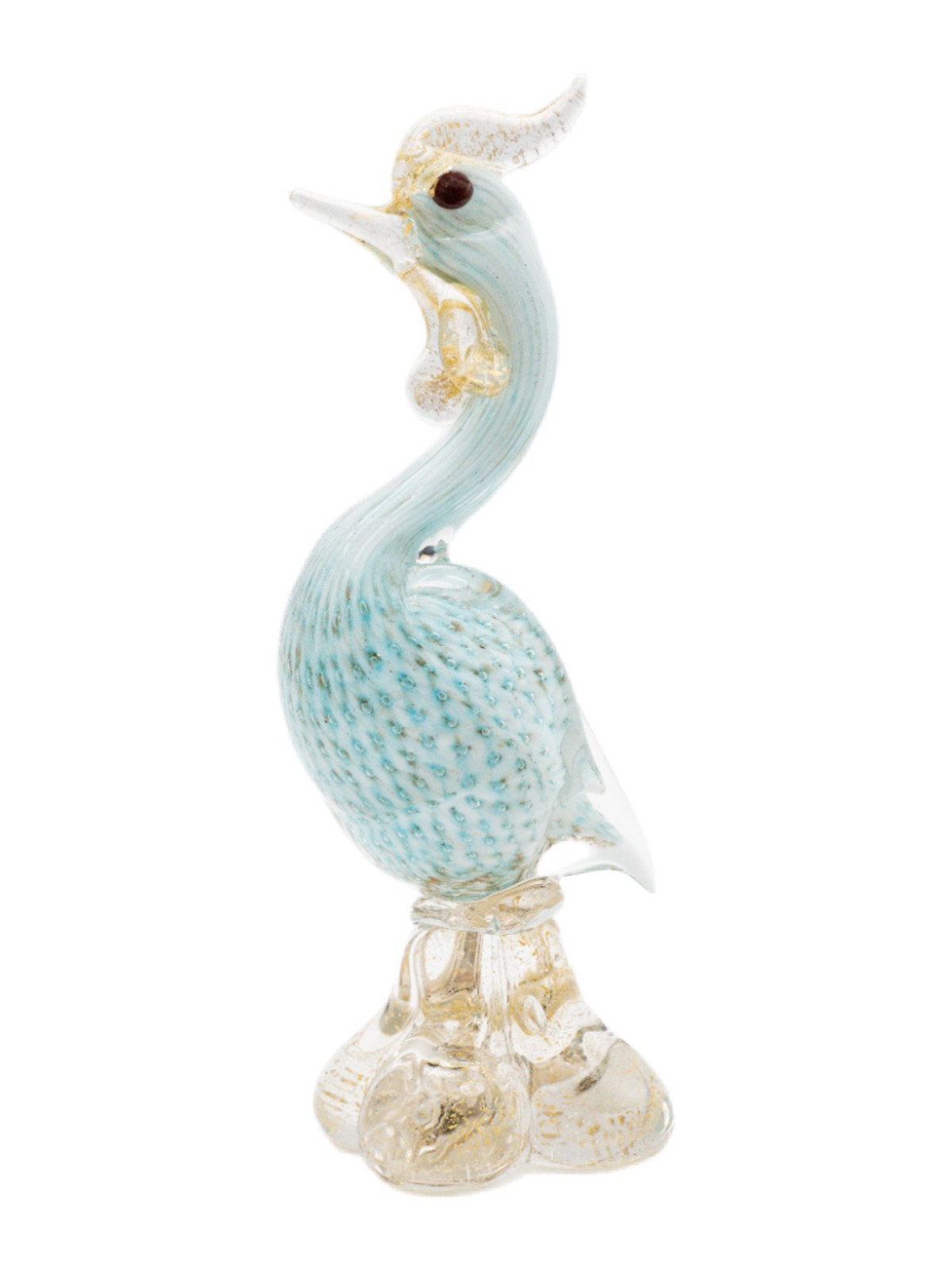 Vintage Barbini Murano Glass Bird Figurine Blue White Gold Aventurine Flakes