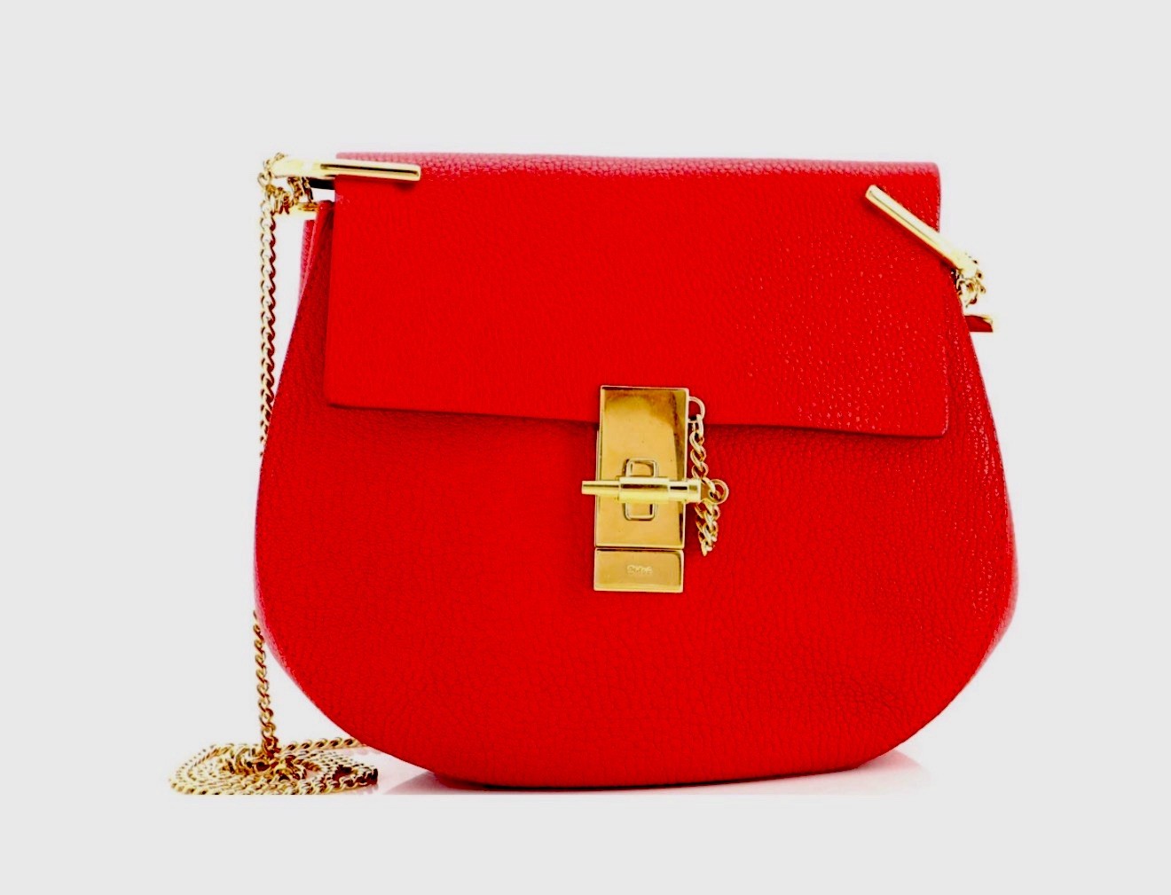 Authentic Chloe Drew Bag in Red Pebbled Leather with gold tone hardware