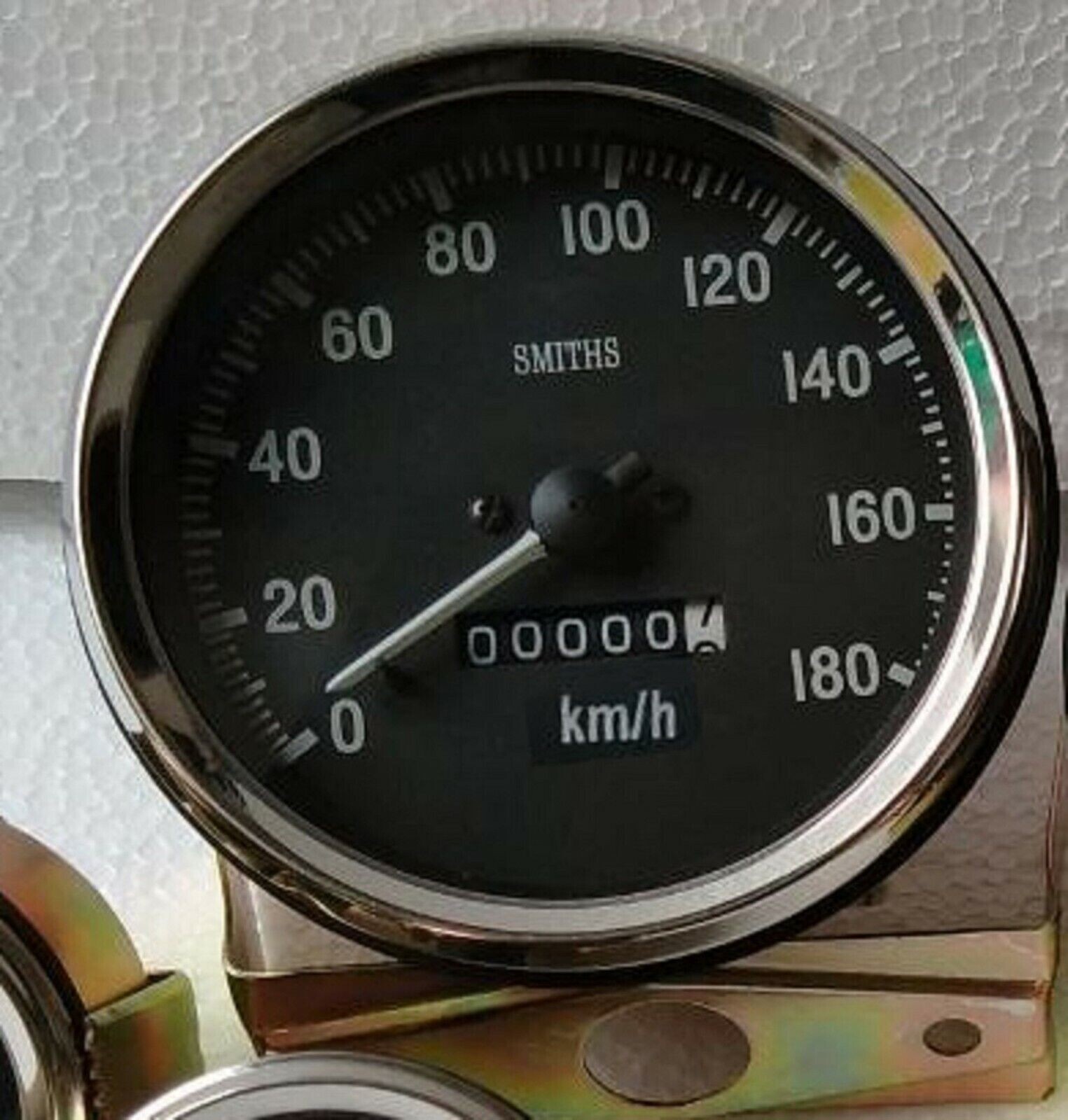 Classic Smiths 100mm mechanical speedometer replica Black 180 kmph clock wise Classic Smiths 100mm mechanical speedometer replica Black 180 kmph clock wise