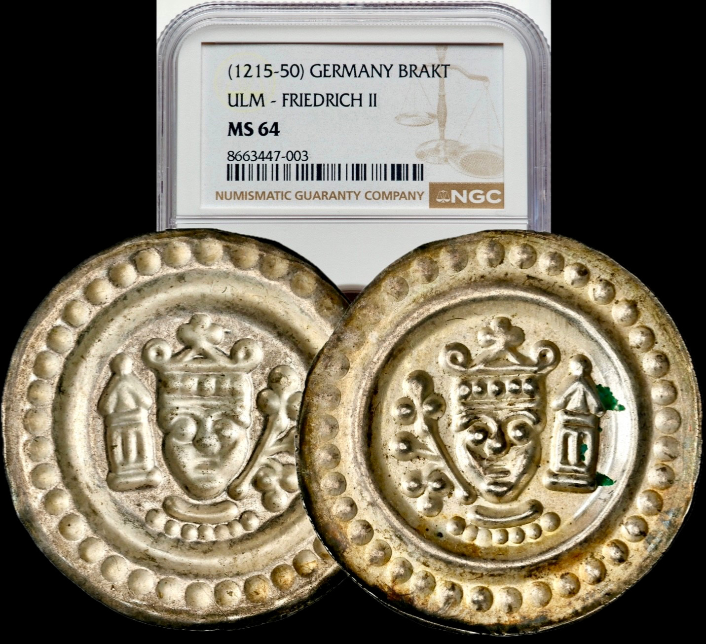 1215-1250 Germany Ulm Friedrich II Medieval Silver Brakt Bracteate NGC MS64