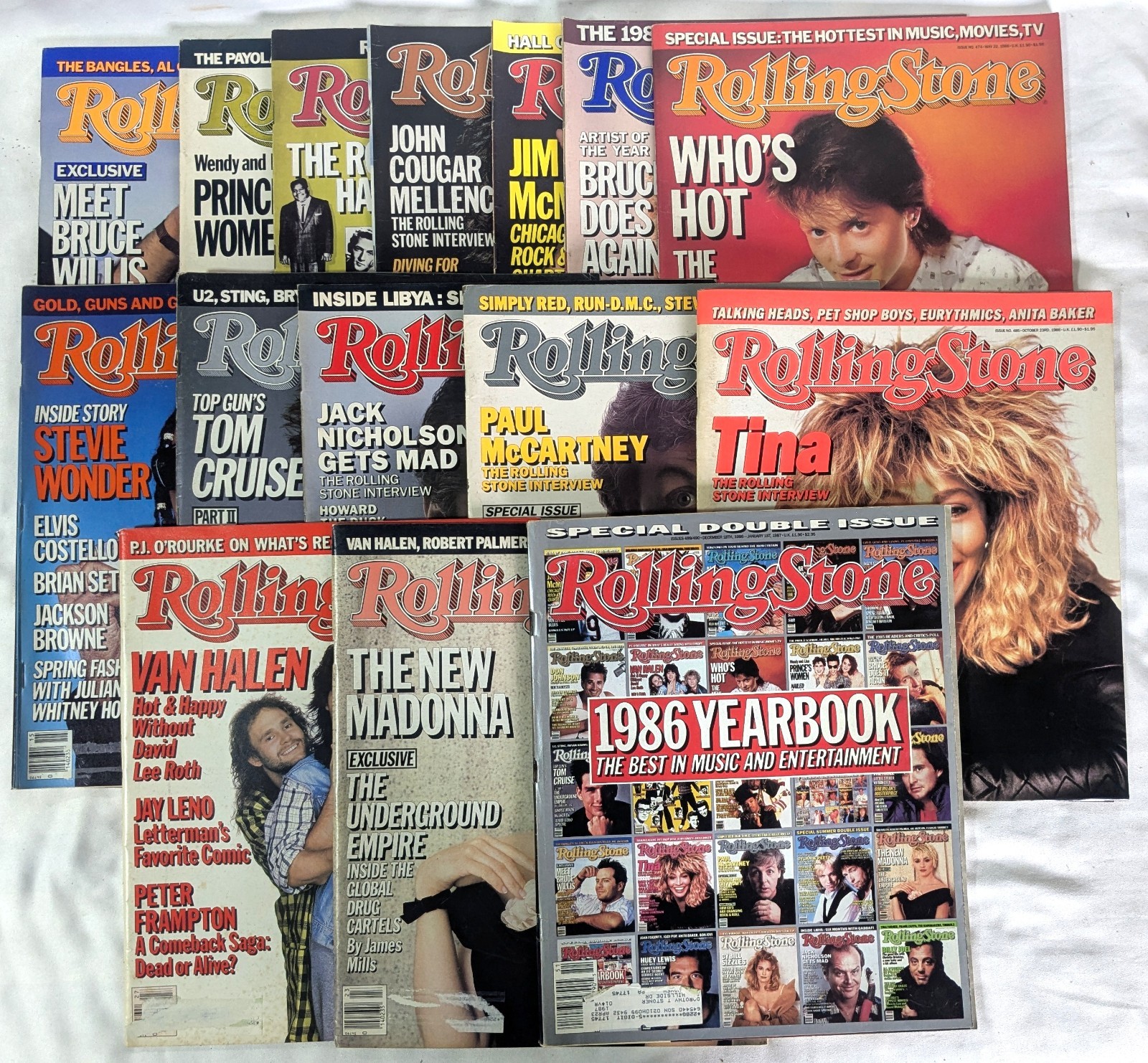 Vintage 1986 Rolling Stone Magazine Lot of 15 – Van Halen Tina Turner Stevie