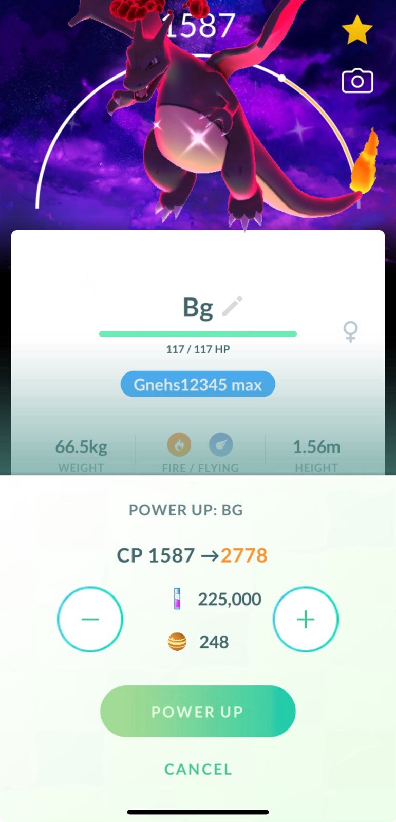 Pokemon✨Lv50✨Shiny Dynamax Charizard Dark Sky Background✨All Max Unlocked✨Go✨