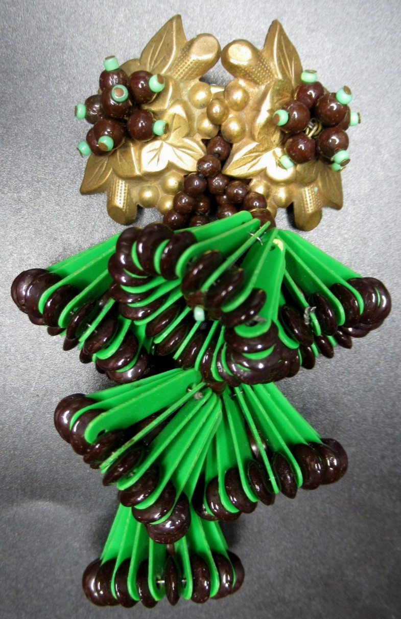 MIRIAM HASKELL BOOK PIECE Chocolate & Green Lampshade Pin Brooch
