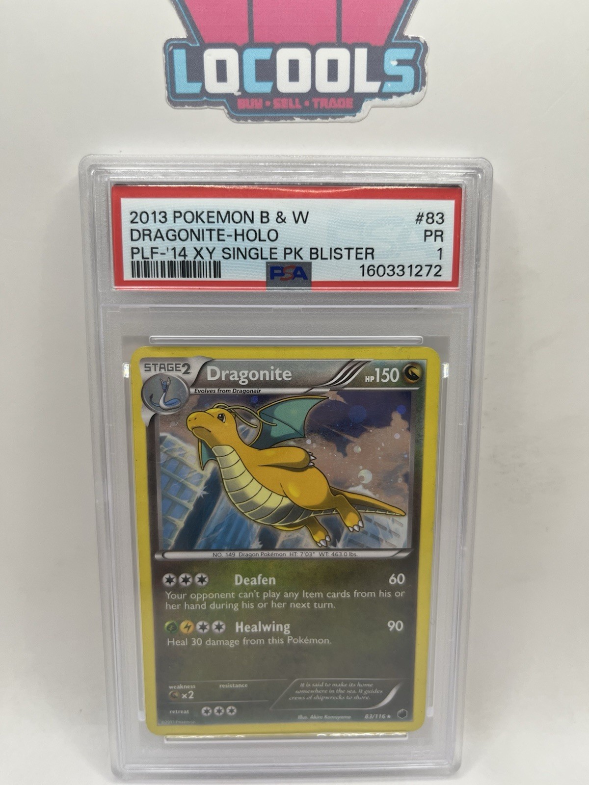 2013 POKEMON BLACK & WHITE PLASMA FREEZE #83 DRAGONITE-HOLO PSA 1 PR