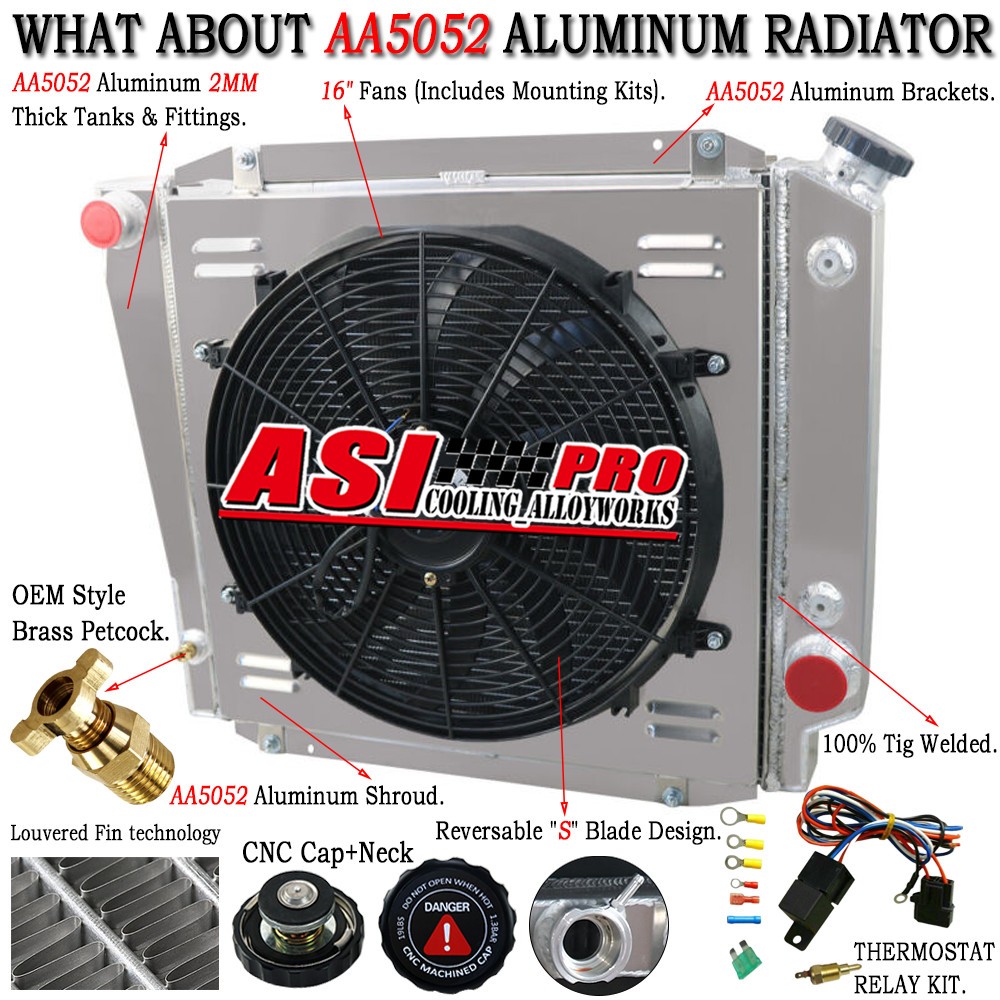 4 Row Aluminum Radiator Shroud Fan For 1966-77 70 71 72 Ford Bronco 5.0 V8 Gas.