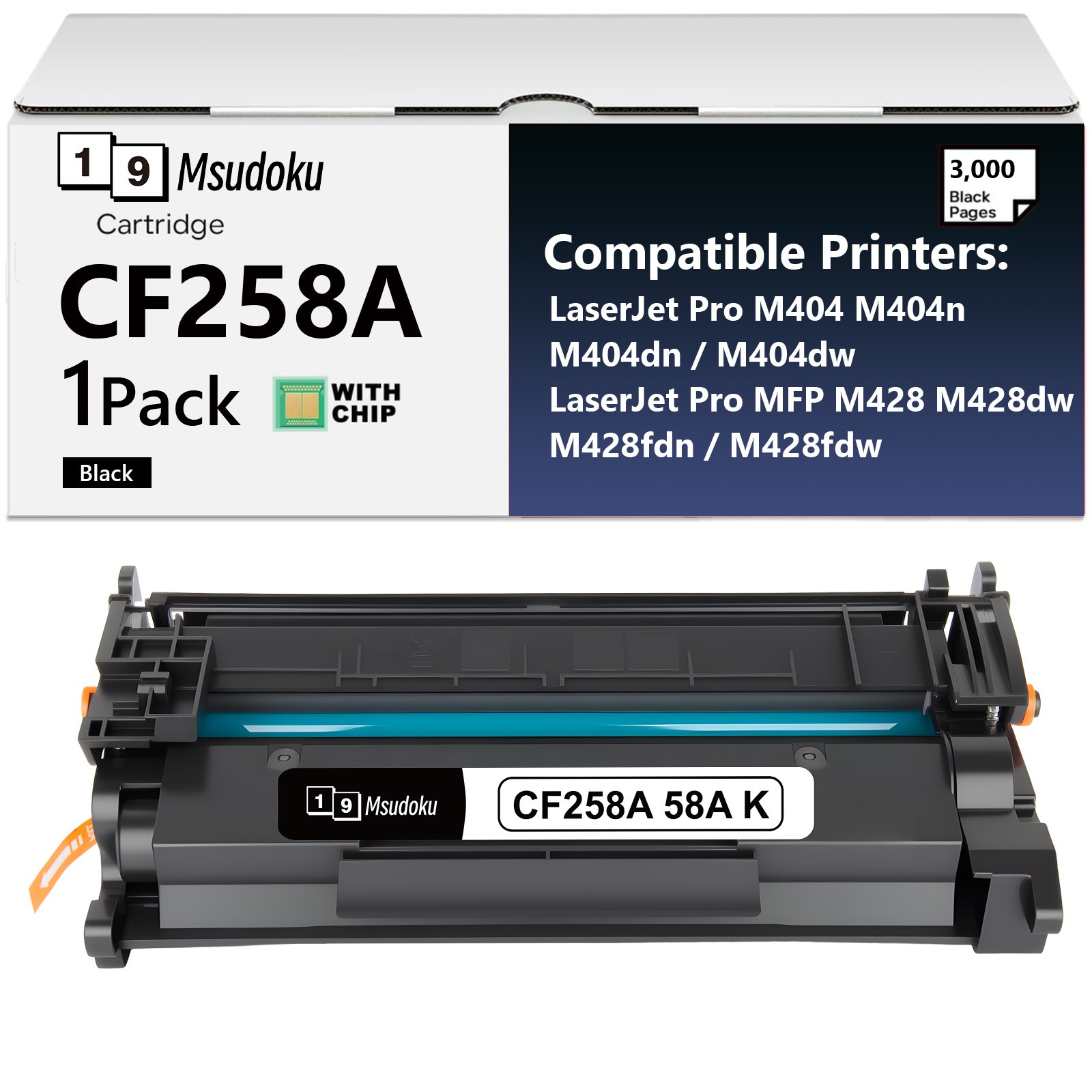 1or 2PK BK CF258A 58A Toner Cartridge Compatible for HP LaserJet Pro M404dn lot