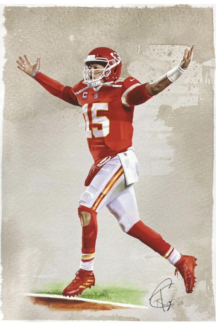 Kansas City Chiefs 13x19 Patrick Mahomes II Lithograph Signed by Tony Santiago Kansas City Chiefs 13x19 Patrick Mahomes II Lithograph Signed by Tony Santiago