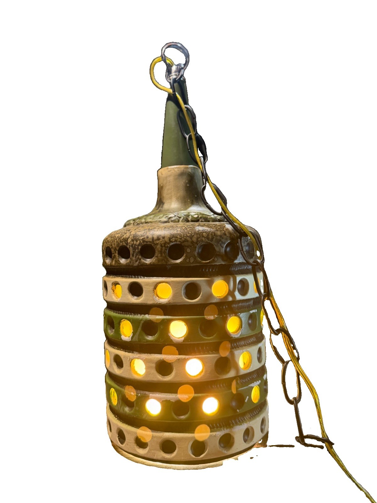 Vtg Maurice Chalvignac Ceramic Swag Lamp Mid Century Pierced Holey Pendant MCM