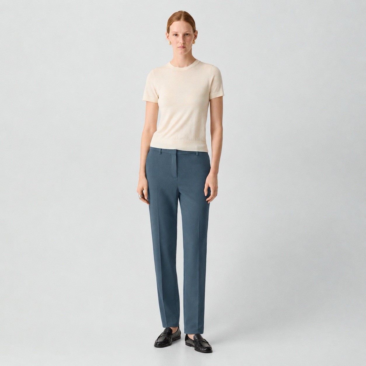 THEORY Treeca Full-Length Pant in Ash Blue/ Traceable Wool SIZE 2
