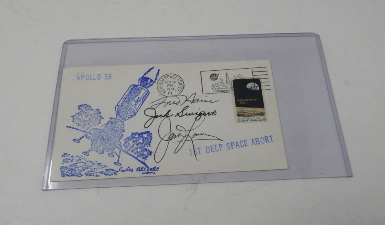 Apollo 13 Autographed Post Card Jack Swigert Fred Haise James Lovell