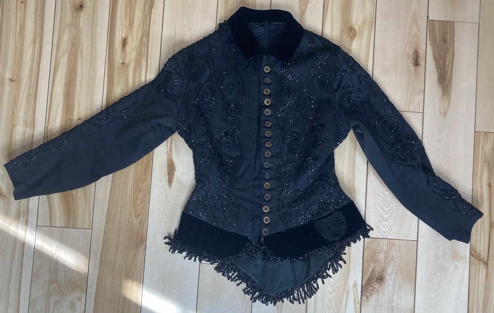 Antique Mid-Late 1800’s Victorian Beaded Fringe Bodice Button Down Jacket As Is