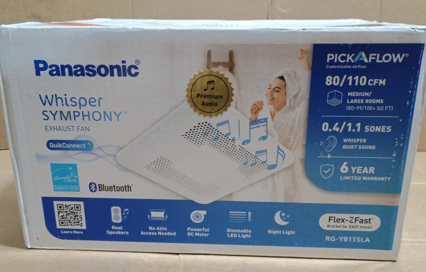 Panasonic Whisper Symphony RG-Y811SLA 80/110 CFM Ceiling Bluetooth Speaker Fan Panasonic Whisper Symphony RG-Y811SLA 80/110 CFM Ceiling Bluetooth Speaker Fan