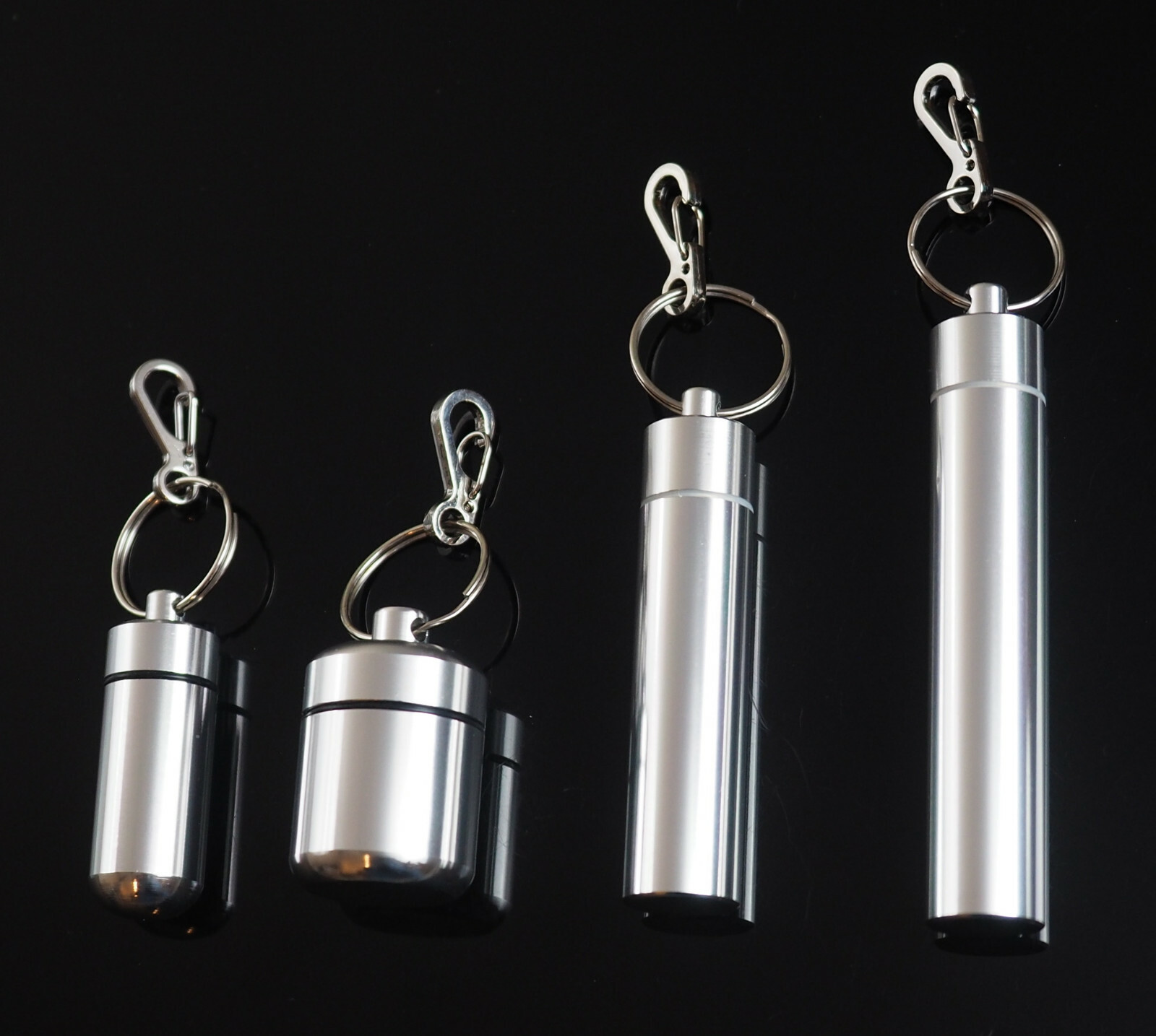 4pcs Set Waterproof Aluminum Pill Container Capsule Bottle Keychain Clip Silver