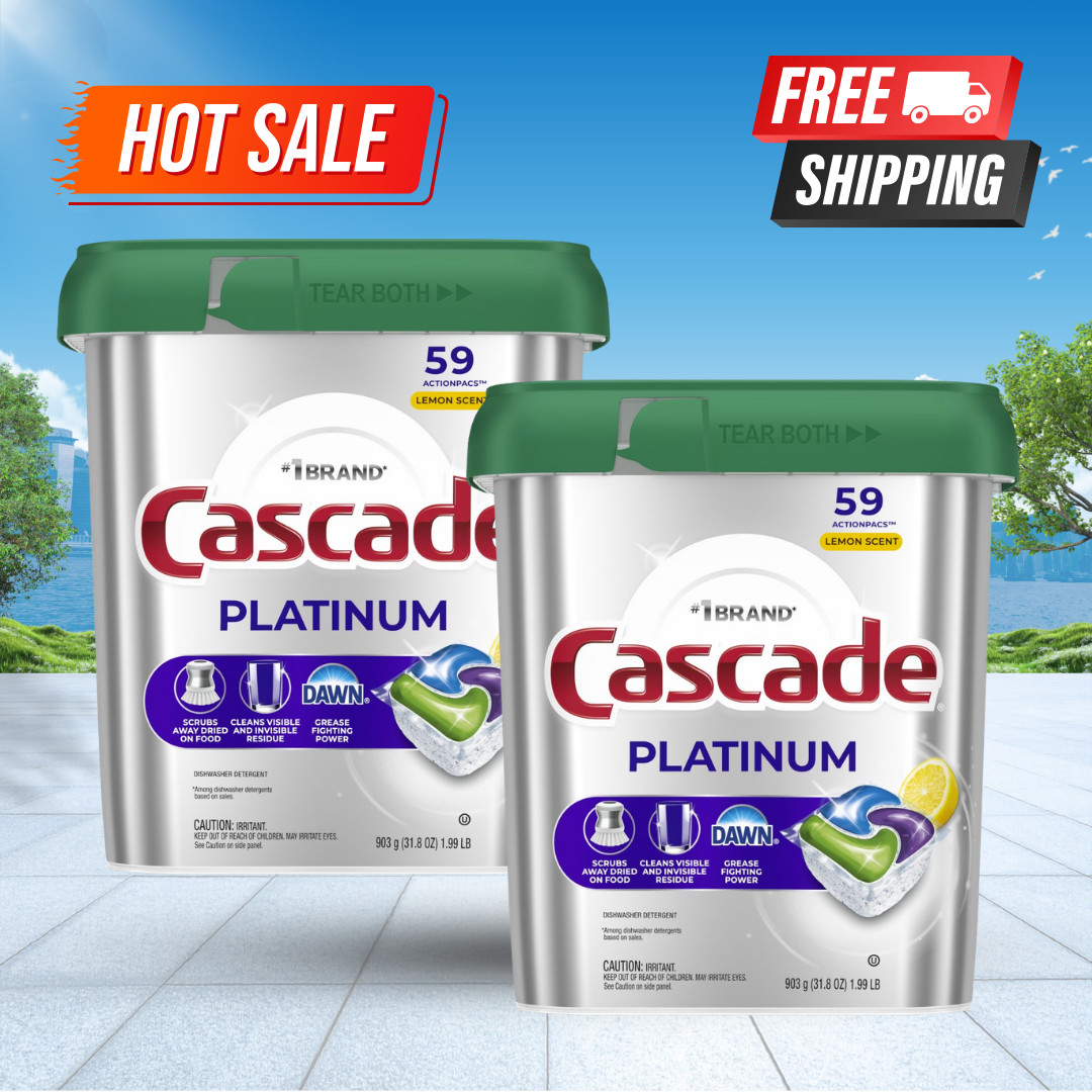 [FASH SALE]2 Pack Cascade Platinum Dishwasher Detergent Pods Lemon 59 Count Tabs