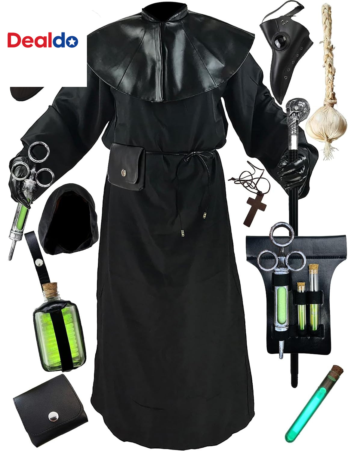 Plague Doctor Costume Cloak Robe Halloween Props Medieval Monk Priest Renaissanc