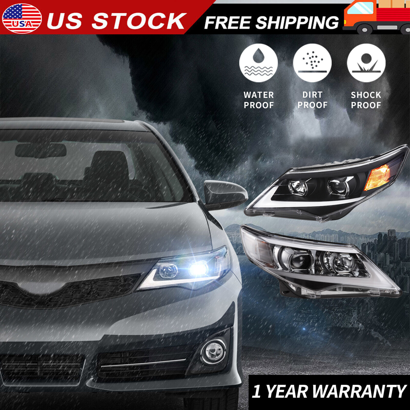 2XVland Projector Headlights For 2012 2013 2014 Toyota Camry LED DRL Front Lamps 2XVland Projector Headlights For 2012 2013 2014 Toyota Camry LED DRL Front Lamps