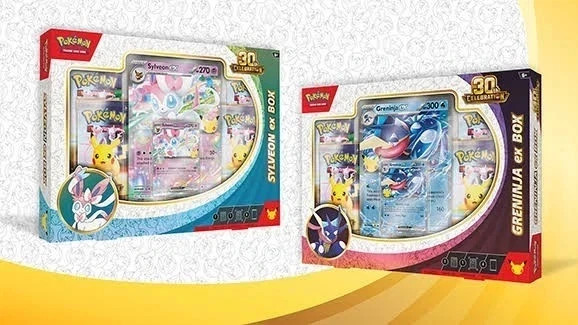 Lot of 2 x Pokemon TCG 30th Anniversary Celebration ex Box Greninja + Sylveon Lot of 2 x Pokemon TCG 30th Anniversary Celebration ex Box Greninja + Sylveon