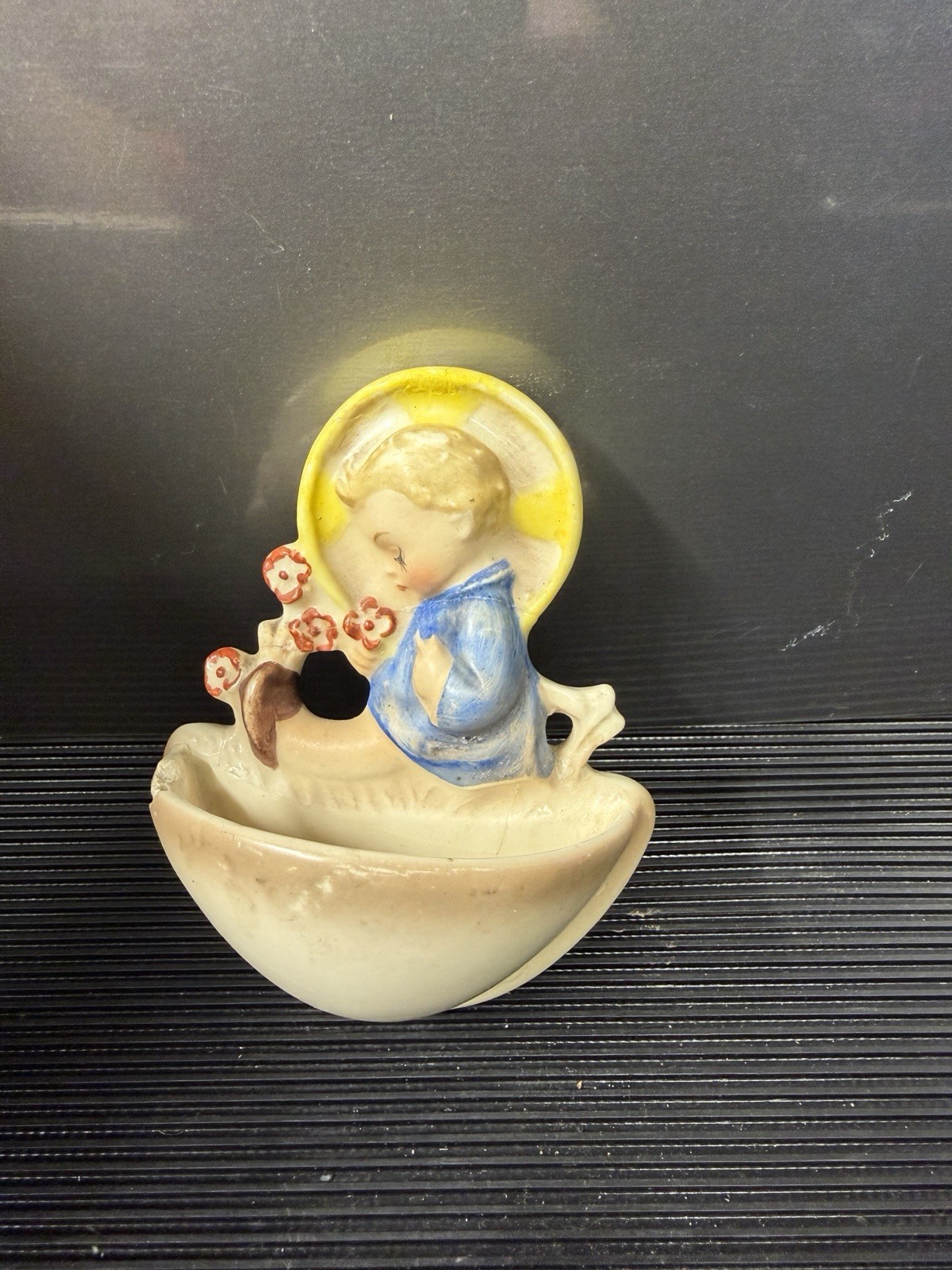 Vintage M I Hummel 36-0 Child With Flowers Holy Water Font Wall Pocket Porcelain Vintage M I Hummel 36-0 Child With Flowers Holy Water Font Wall Pocket Porcelain
